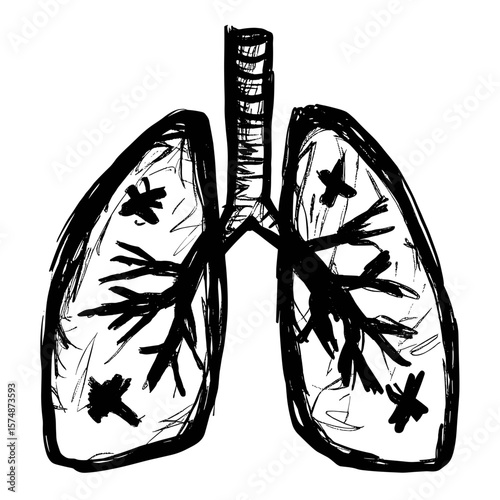 Anatomical drawing of human lungs with branching airways  