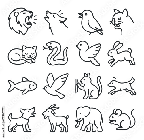 Animal behavior collection, simple animal activity icons. wildlife and nature symbol set