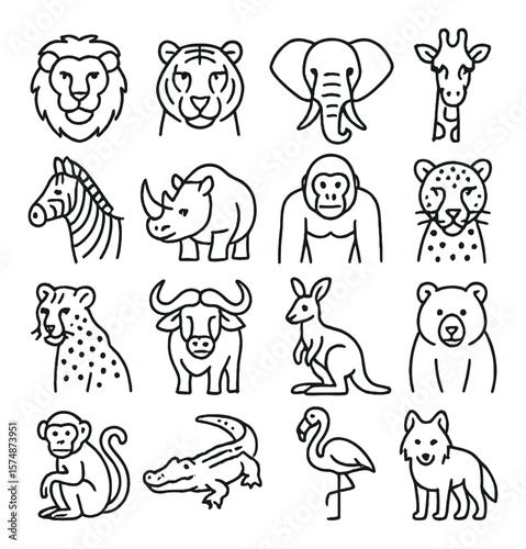 Wild animal icon collection, wildlife symbol pack. fauna and creature design set