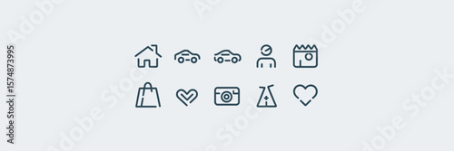 Clean vector icons with simple straight lines on white background