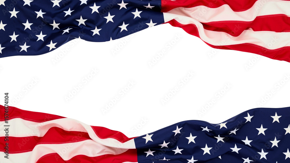Obraz premium Waving American flags framing blank white space 