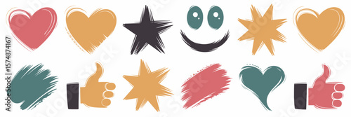 Vector icons of expressive brush stroke shapes including thumbs up and thumbs down