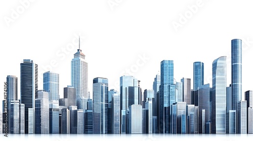 Modern cityscape of high rise buildings illustrating urban development and business growth photo
