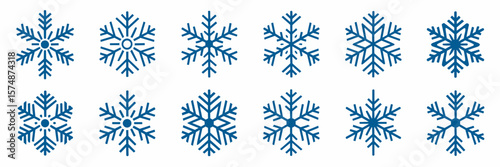 Vector snowflake icons with intricate and unique patterns on white background