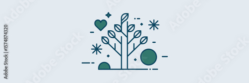 Stylized vector tree with branches and simple shapes on white background