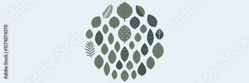 Circular arrangement of assorted leaf vector icons with patterns – Ideal for nature branding, eco-friendly campaigns, or environmental education projects.