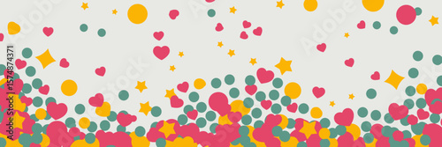 Floating confetti in different shapes and sizes on white background