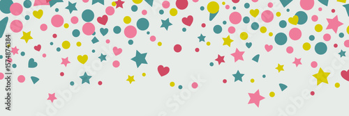 Colorful falling confetti with various shapes on clean white background
