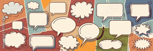Colorful comic speech and thought bubbles in circular arrangement