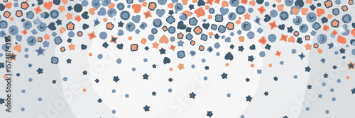 Falling confetti with hearts, stars, circles, and squares on white background