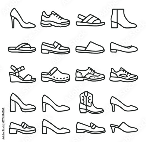 Fashion footwear collection, shoe design icons. footwear and apparel style set