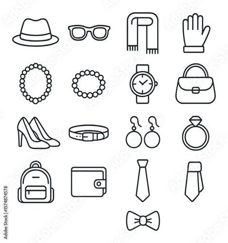 Fashion accessories collection, stylish design symbols. chic style and fashion elements set