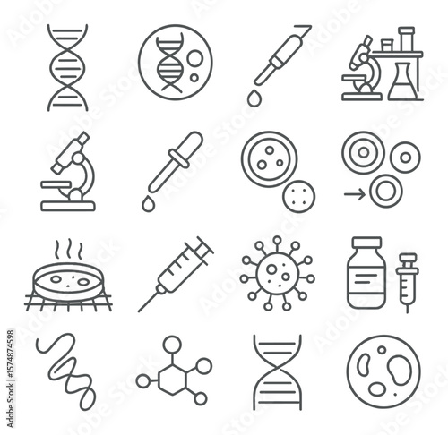 Scientific icons collection, laboratory and research symbols. chemistry and biology set
