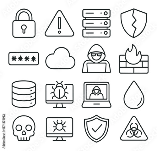 Data security icon collection, cybersecurity symbols. protection and privacy set