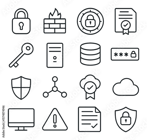 Cybersecurity icon collection, data protection symbols. secure network safety set