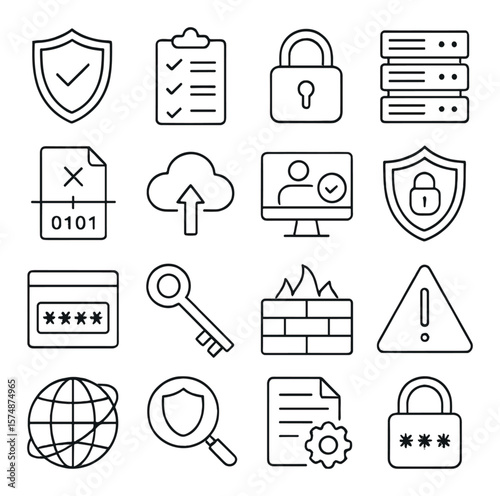 Security audit icon collection: protection, cybersecurity symbols. lock and safety set