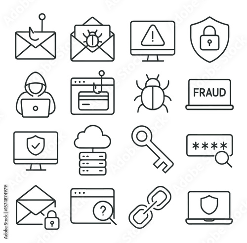 Cybersecurity icon collection, security symbols set. data protection and privacy designs