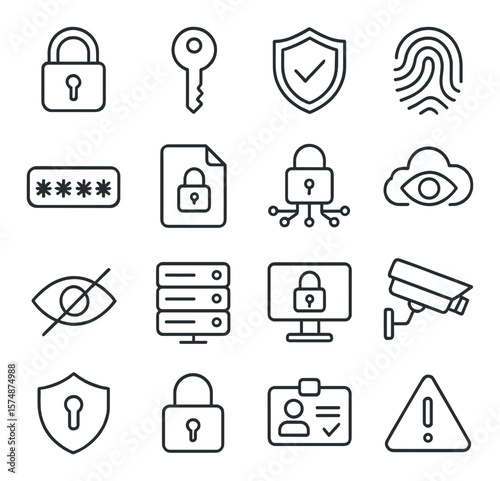 Digital privacy icon collection, security and protection symbols. data safety design set