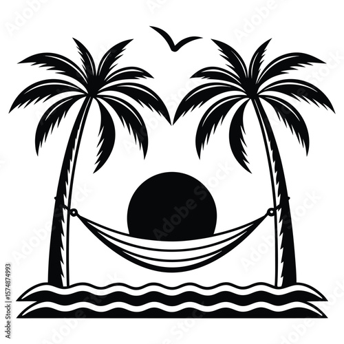 Relaxing Tropical Beach Hammock Palm Trees Ocean Sunset Paradise Vacation