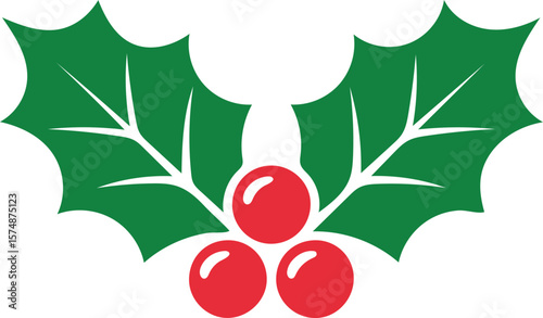 Christmas holly berry leaves. Christmas mistletoe icon. Cartoon holly leaves and berries. Mistletoe icon. Christmas Holly berry icon