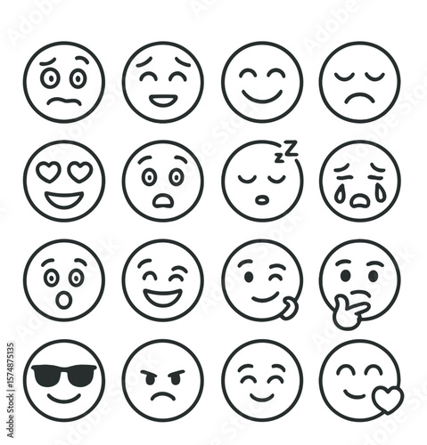 Emotional emoji collection, mood icon set. expressive and simple faces for messaging