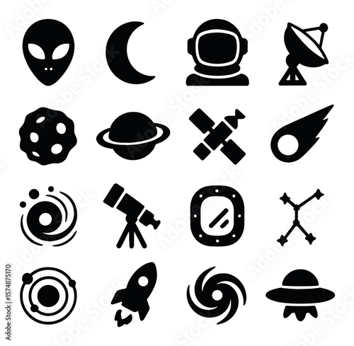 Space icon collection: celestial, astronomy symbols. galactic and cosmic design set