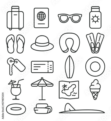 Travel essentials collection, journey icons set. adventure and vacation symbol pack