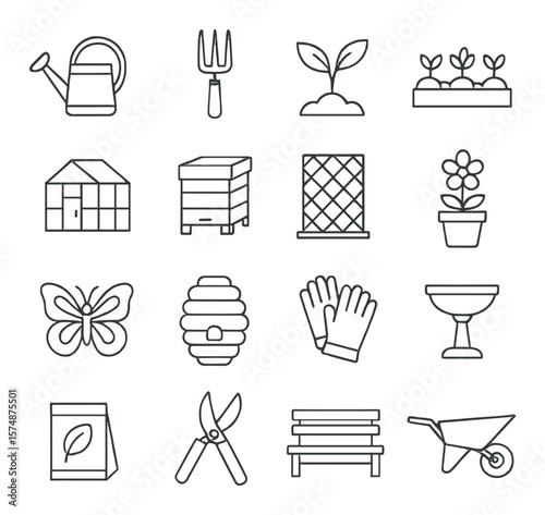 Garden tools collection, gardening icon set. simple horticulture and landscaping symbols