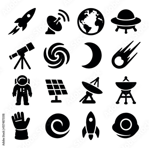 Space exploration collection, cosmic and galactic symbols. astronomy and universe icons