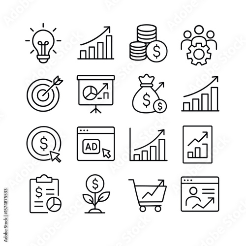 Growth icons collection, business and finance symbols. success and progress set