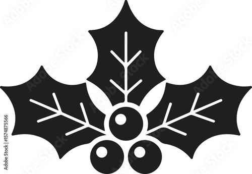 Holly berry Christmas symbol black icon illustration Christmas holly vector art icon isolated on white background