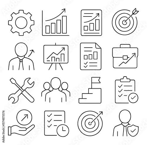 Productivity icon collection, efficiency and workflow symbols. goal management set