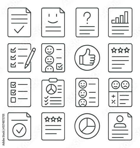 Business evaluation collection, assessment and review icons. feedback and performance set