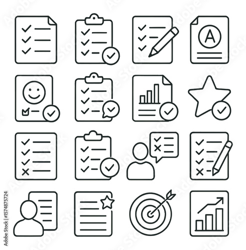 Self-assessment collection, evaluation icons. feedback and review symbols set