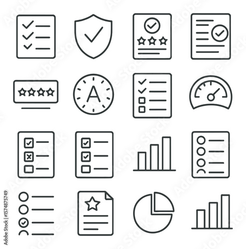 Quality assessment icon collection, evaluation and rating symbols. performance review set