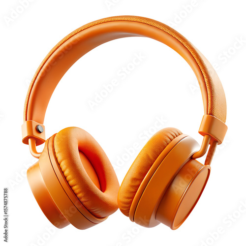 Vibrant orange headphones isolated on a transparent background