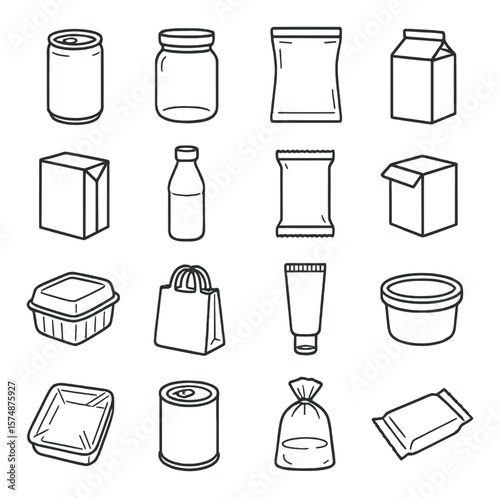 Food packaging collection, essential design symbols for wrapping and container solutions