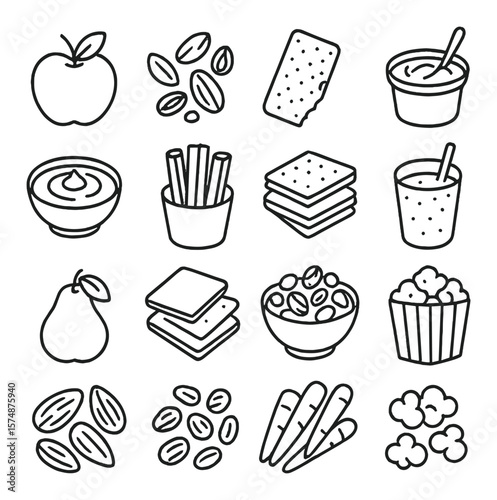 Nutritious snack collection, healthy food icon set. simple snack and meal symbols