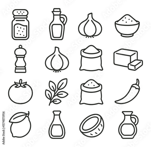 Cooking essentials collection, culinary ingredient symbols. kitchen spice and herb icons set