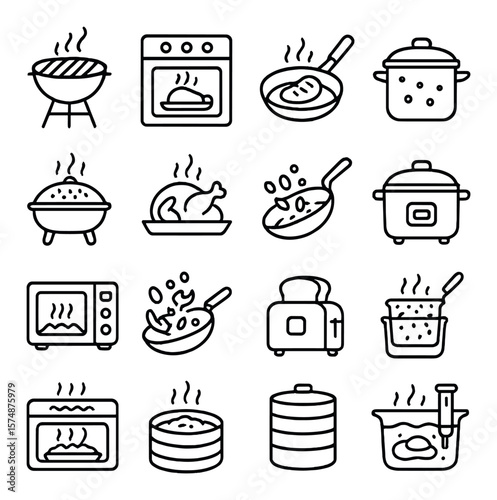 Cooking method collection, culinary design icons. kitchen and food preparation set