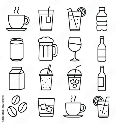 Beverage icon collection, drink symbol set. beverage, drink, and refreshment designs
