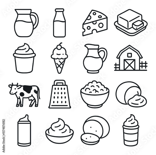 Dairy icons collection, milk and cheese symbols. farm and cream design elements