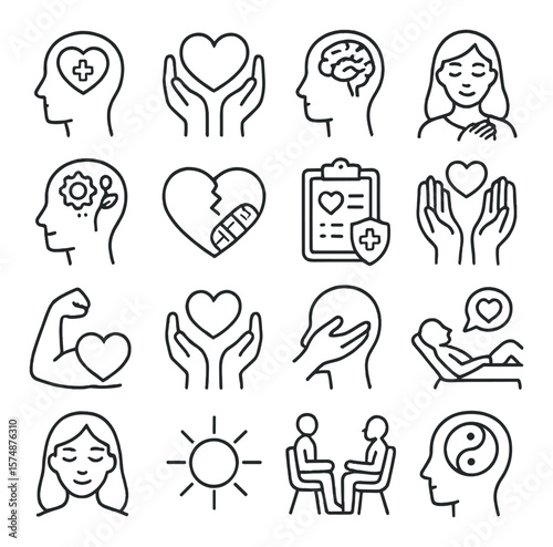 Healing and wellness collection, therapy and self-care icons. holistic health symbols set