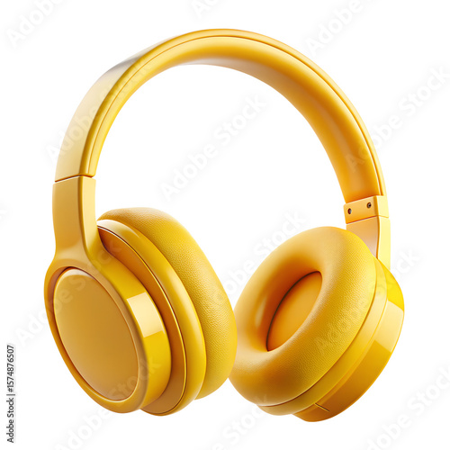 Bright yellow headphones isolated on a plain transparent background