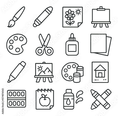 Art supplies collection, creative tools set. kids' drawing and crafting essentials
