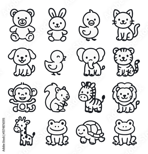 Playful animal icon collection, cute and simple pet graphics. fun wildlife icon set