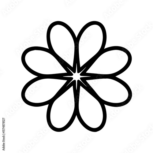 Elegant Black Line Art Flower Design, Eight Petals, Simple Floral Icon
