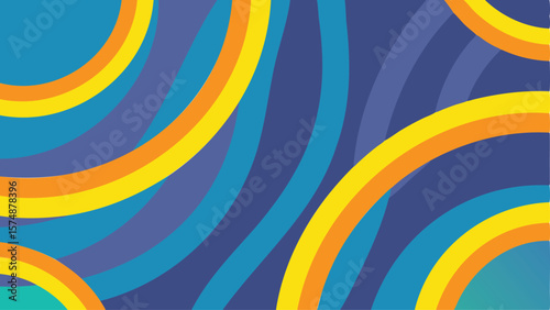 Abstract background with curved lines in shades of blue, yellow and orange creating a dynamic pattern
