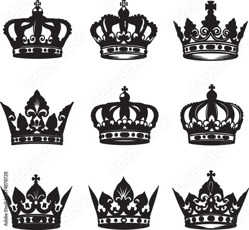 Royal Crown Icon Set with Vintage and Heraldic Designs