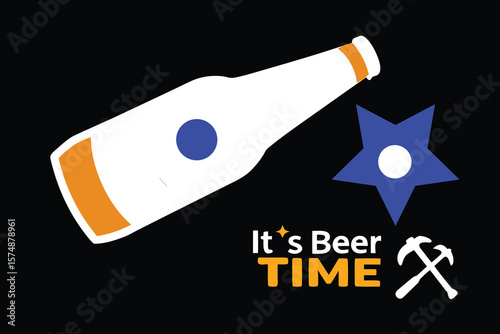 Its Beer Time Graphic Design with Bottle and Tools